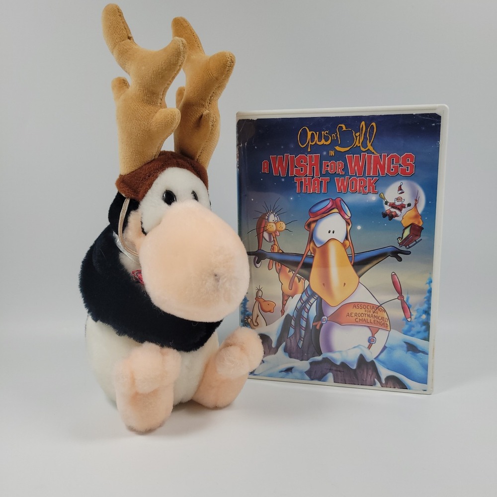 Dakin Opus‎ Reindeer Penguin Christmas Plush + Wish For Wings That Work DVD Lot